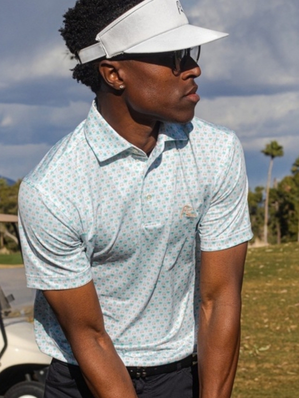 Rhoback Polo Shirt The Koopa Golf Cart Palm Trees Large